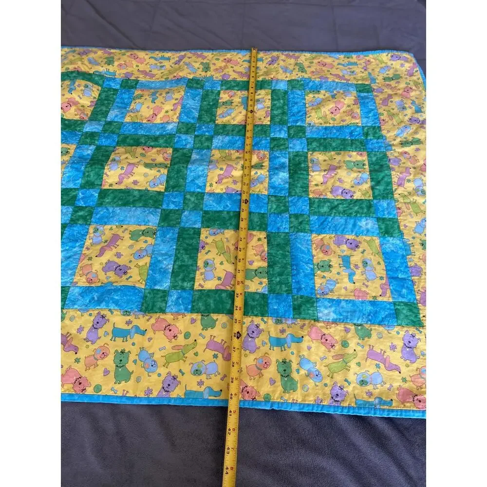 Handmade Colorful Patchwork Baby Quilt with Animal Print